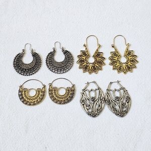 Bohemian Hoop Earrings Gold Silver LOT